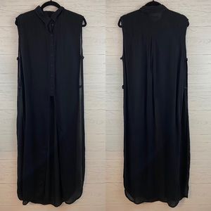 Zara Solid Black Button Up Duster Sleeveless Vest